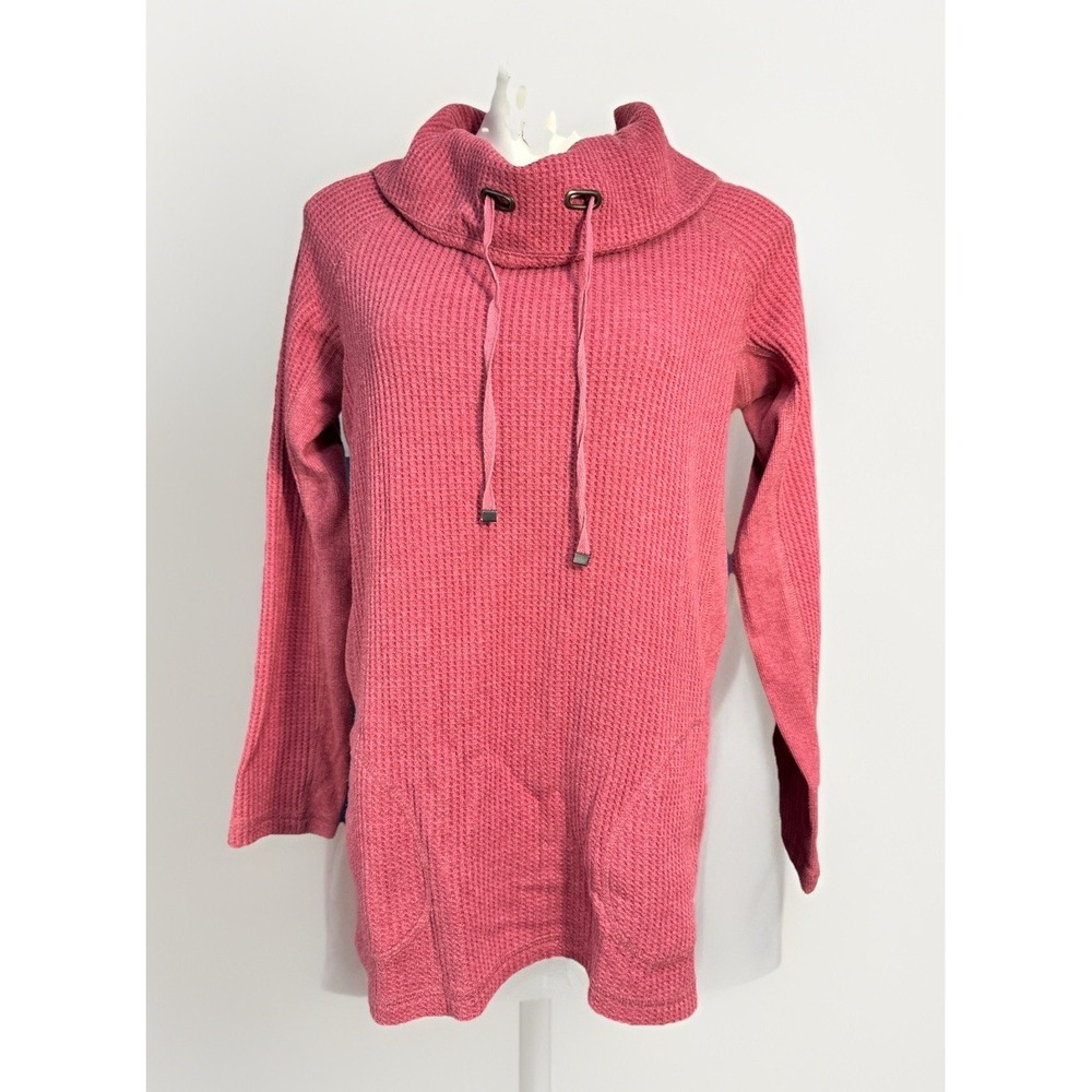 Soft Surroundings Top Womens Medium Coral Waffle Knit Thermal Cowl Neck